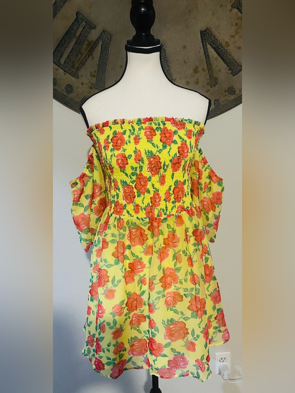 Betsey Johnson Yellow Floral Off-Shoulder Dress